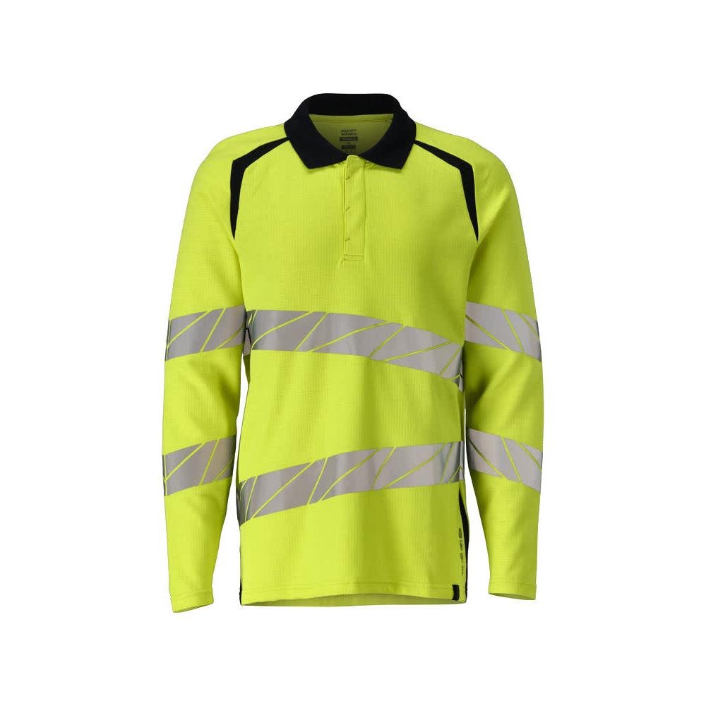 Koszulka polo, koszulka polo z długim rękawem Multisafe, odblaskowa żółto/czarno-niebieska