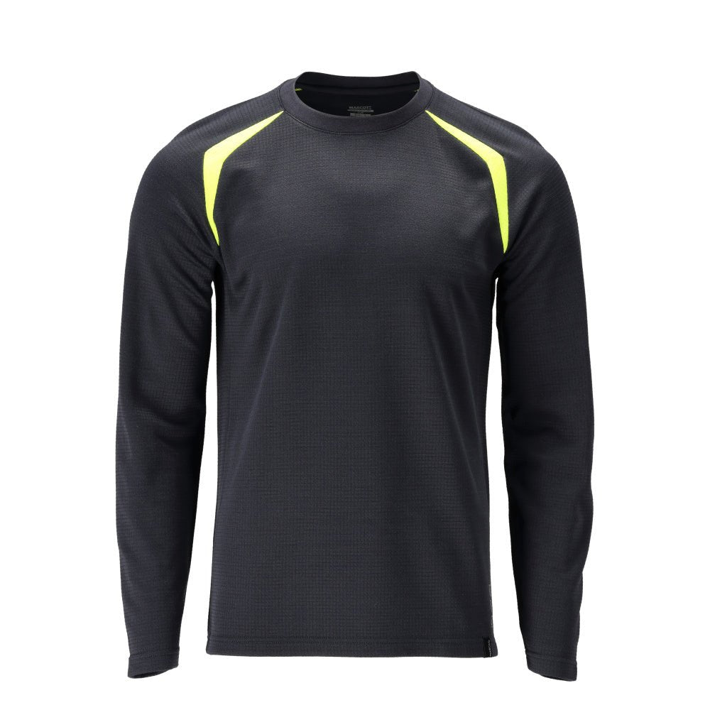 T-shirt z długim rękawem, nowoczesny krój Multisafe, czarno-niebieski/odblaskowy żółty