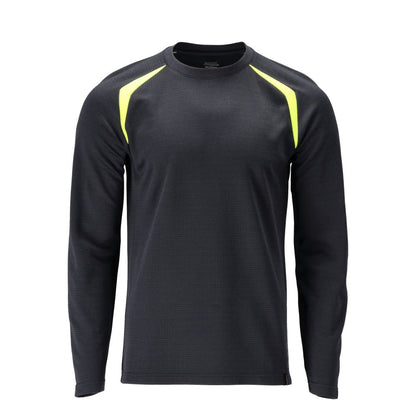 T-shirt z długim rękawem, nowoczesny krój Multisafe, czarno-niebieski/odblaskowy żółty