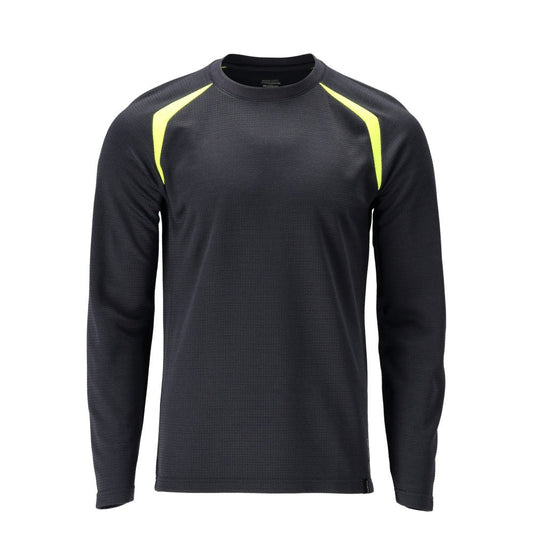 T-shirt z długim rękawem, nowoczesny krój Multisafe, czarno-niebieski/odblaskowy żółty