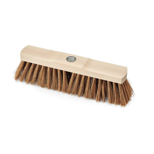 Miotła przemysłowa Nölle Profi Brush o długości 30 cm, wykonana z włókna polikokosowego z gwintem do mocowania trzonka, wyprodukowana przez firmę Nölle Profi Brush Bürsten- & Pinseltechnik e.K., posiada sztywne brązowe włosie oraz centralny otwór gwintowany do mocowania trzonka; produkt przedstawiono na białym tle.
