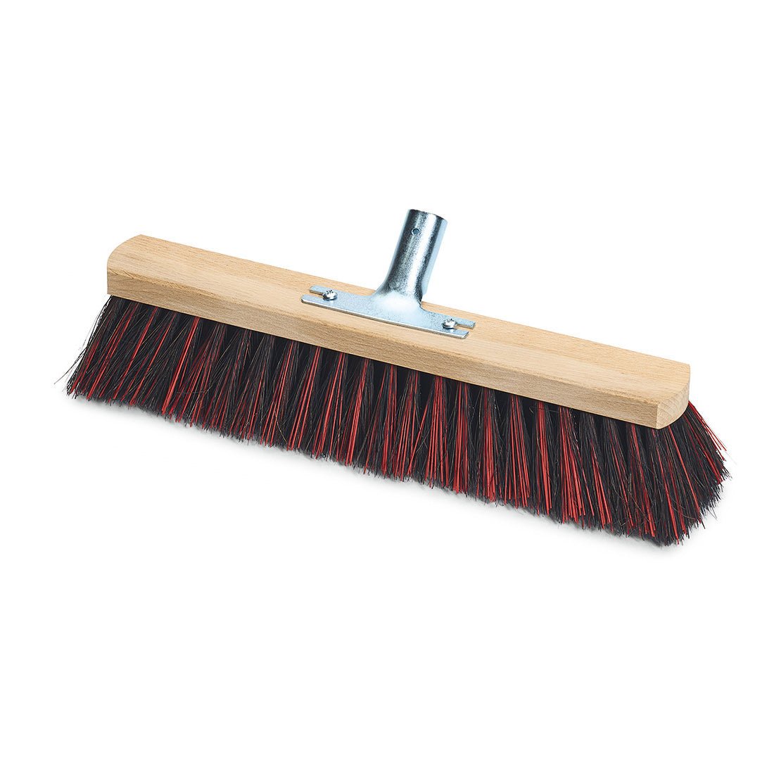 Profesjonalna szczotka Nölle Profi Brush Arenga/Elaston z uchwytem na metalowy kij od Nölle Profi Brush Technik szczotek i pędzli e.K. posiada drewniany blok, uchwyt na metalowy kij i gęste czarno/czerwone włosie - idealna do czyszczenia hal.
