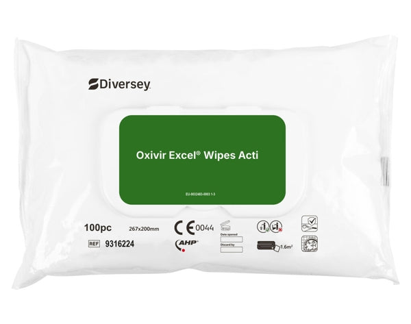 Chusteczki dezynfekcyjne Oxivir® Excel Wipe Acti o szerokim spektrum działania | Opakowanie (100 chusteczek)