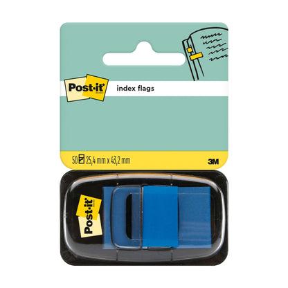 Indeksowe paski samoprzylepne 3M Deutschland GmbH Post-it®, Standard (25,4 mm x 43,2 mm), dostarczane są w opakowaniu zawierającym 50 sztuk w przezroczystym podajniku z markowym kartonem.