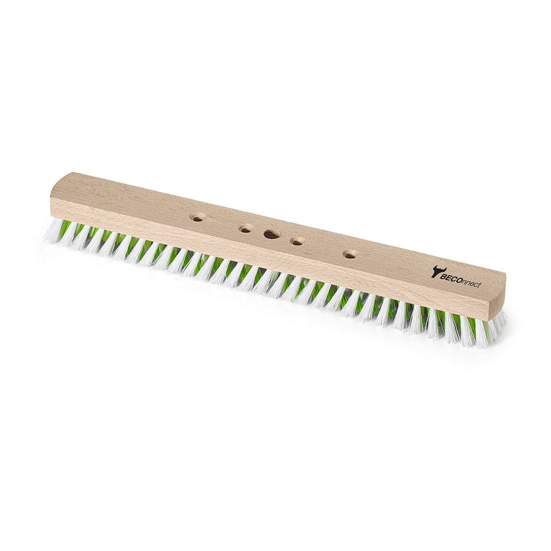 Nölle Profi Brush BECOnnect 40 cm mop do dużych powierzchni ma długą drewnianą podstawę z białymi i zielonymi włóknami PP, cztery otwory oraz logo Nölle Profi Brush w prawym górnym rogu. Marka: Nölle Profi Brush Technik szczotek i pędzli e.K.