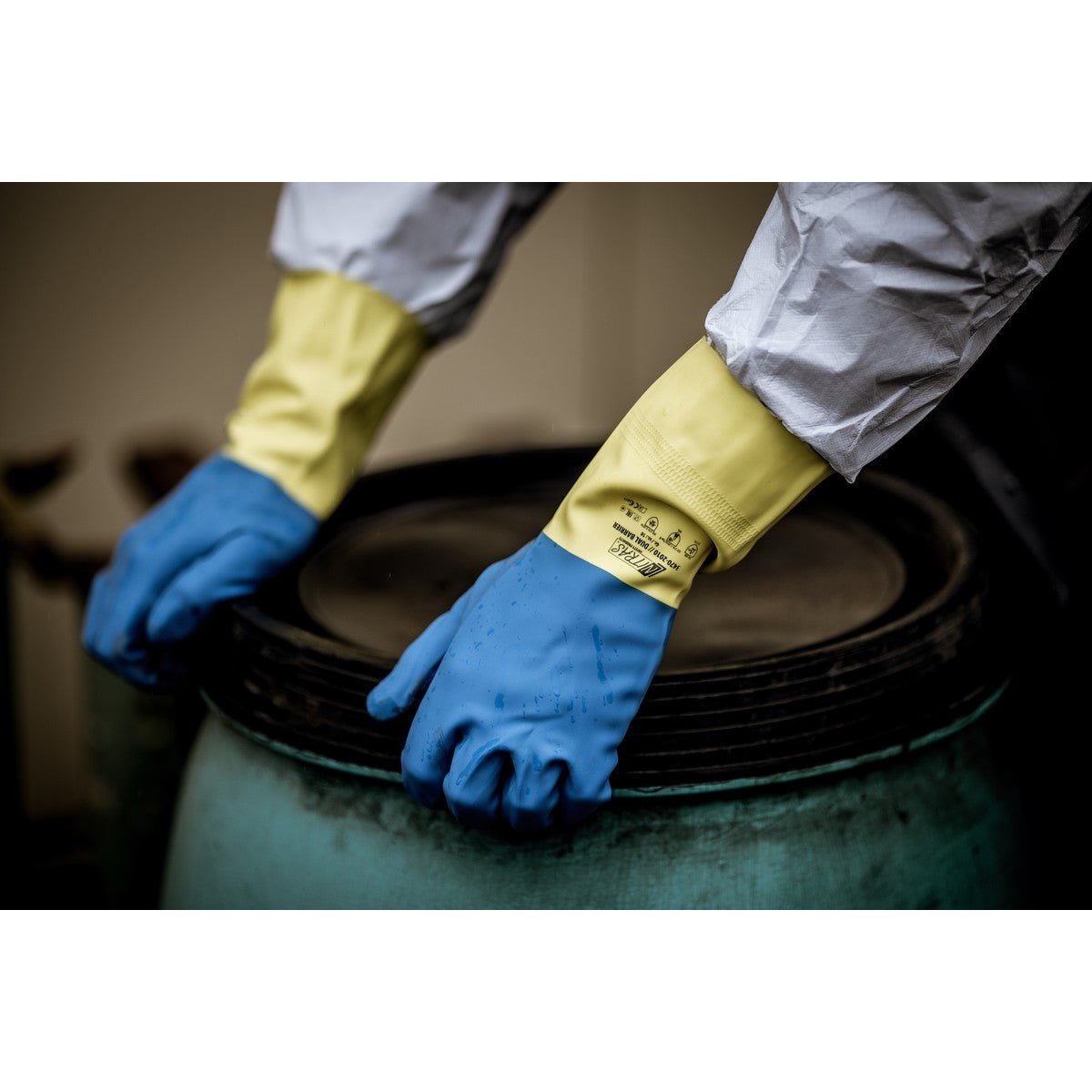 NITRAS DUAL BARRIER, rękawice chroniące przed chemikaliami, żółto-niebieskie