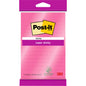 Pojedyncze opakowanie dużych karteczek samoprzylepnych Post-it® Super Sticky Notes, różowe, w linie (101 mm x 152 mm, 45 arkuszy) od 3M Deutschland GmbH. Zawiera logo Post-it, etykietę "super sticky" i logo 3M w prawym dolnym rogu. Certyfikat PEFC.
