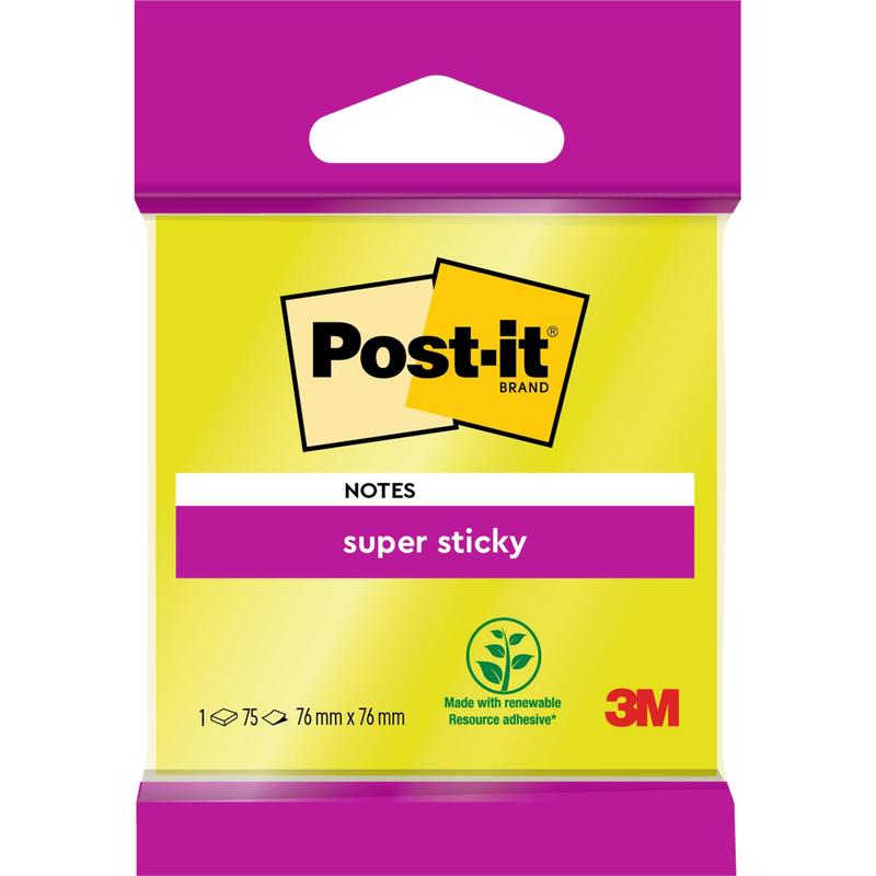 Opakowanie Post-it® Super Sticky Notes 6820S3 od 3M Deutschland GmbH, 76 x 76 mm w kolorach neonowa zieleń, neonowy róż, ultrajaskrawy żółty, ultrajaskrawy zielony i ultrajaskrawy różowy. Zawiera 1 blok z 75 kartkami i jest wykonane z papieru certyfikowanego w 100% przez PEFC.