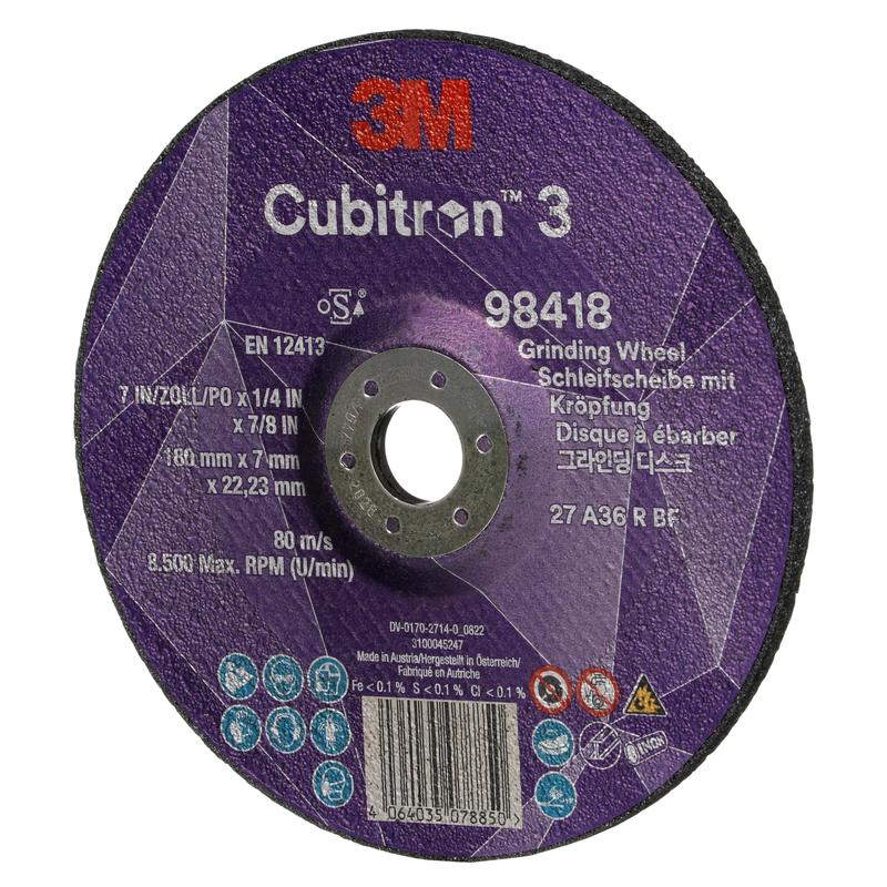 Tarcza szlifierska 3M™ Cubitron™ 3, 98418, 36+, T27, 180 mm x 7 mm x 22,23 mm, EN, 10 szt. w opakowaniu, 20 szt. w opak. | Opakowanie (10 sztuk)