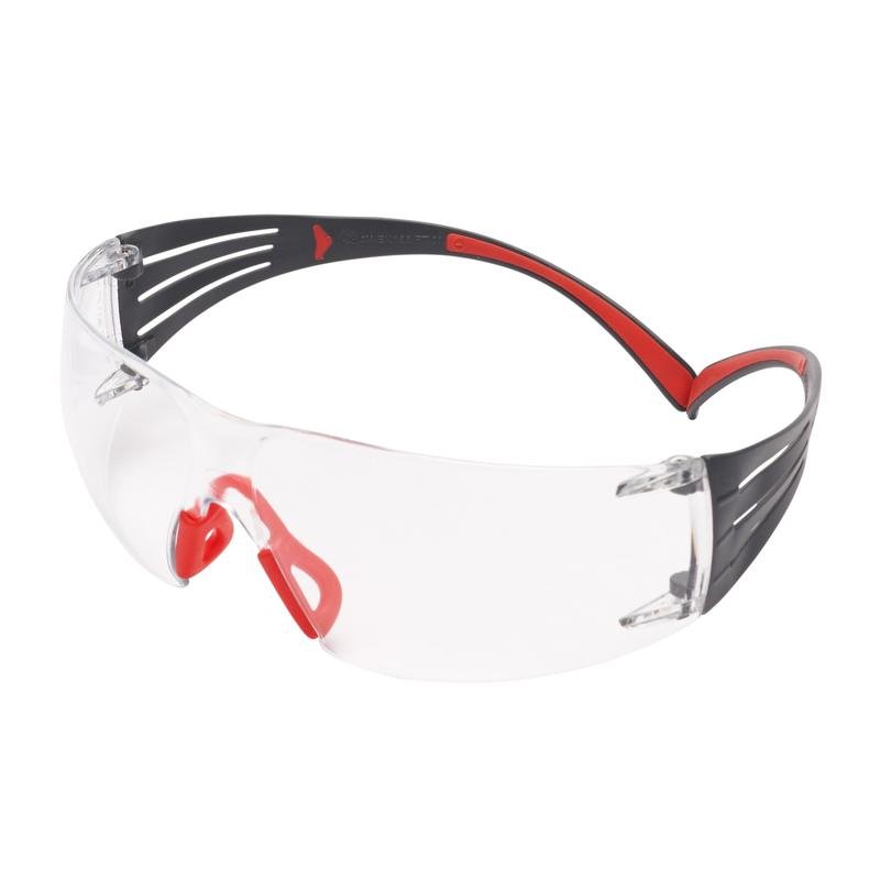 Okulary ochronne 3M™ SecureFit™ 400, czerwono-szare zauszniki, powłoka zapobiegająca parowaniu i zarysowaniu Scotchgard™ (K&N), przezroczyste soczewki, SF401SGAF-RED-EU | Opakowanie (1 szt.)