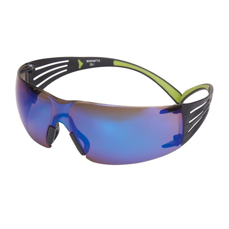 Okulary ochronne 3M™ SecureFit™ 400, czarno-zielone zauszniki, powłoka odporna na zarysowania, niebieskie soczewki, lustrzane, SF408AS-EU | Opakowanie (1 szt.)
