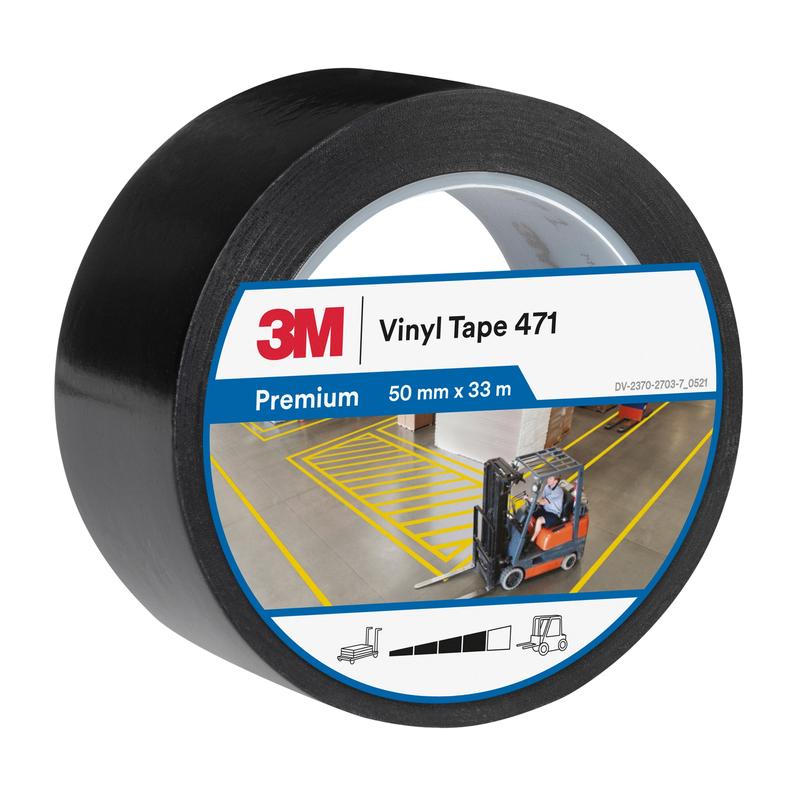 Taśma 3M™ z miękkiego PVC 471, czarna, 50 mm x 33 m, 0,14 mm, pakowana pojedynczo | Opakowanie (1 rolka)