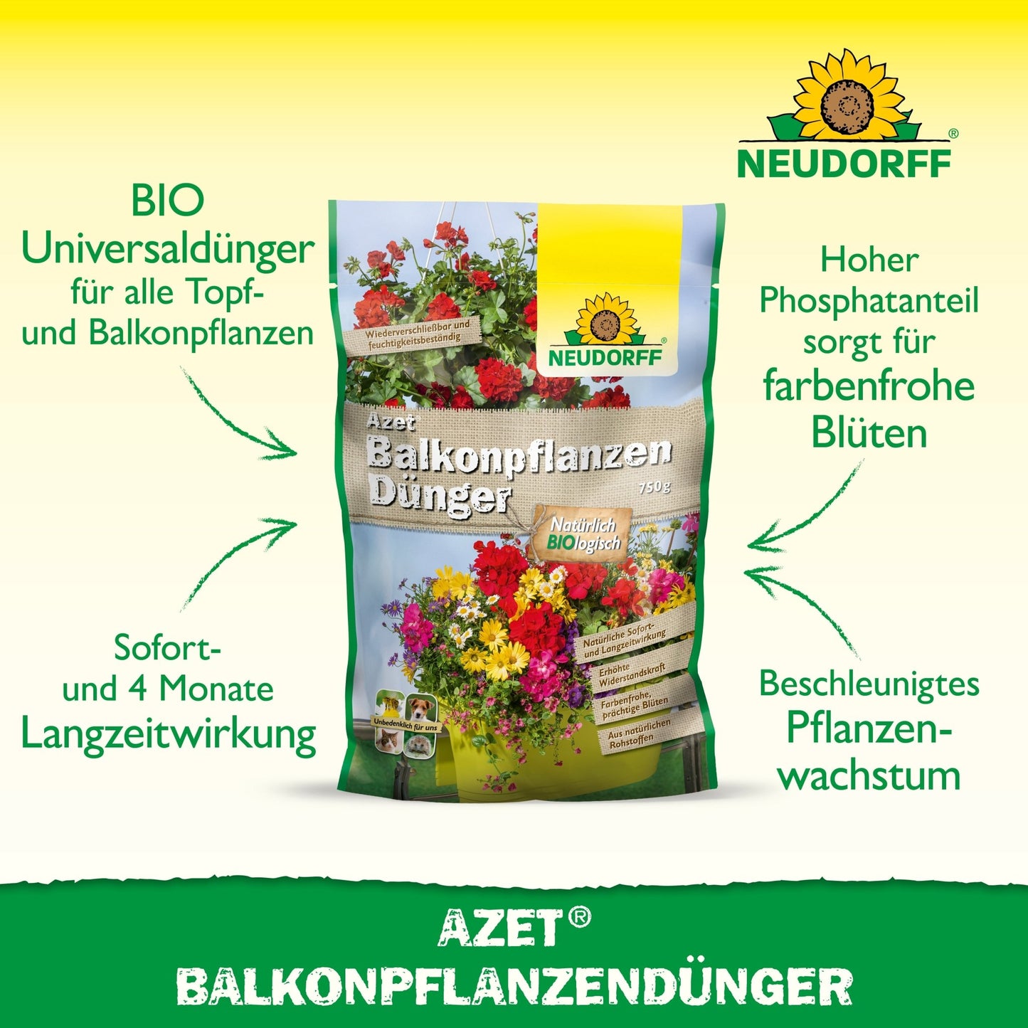 Neudorff Shop Azet BalkonpflanzenDünger jest idealny dla letnich kwiatów w skrzynkach balkonowych i zawiera wysokiej jakości organiczne nawozy pełne dla silnego wzrostu i jaskrawych kwiatów.
