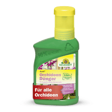 Płynny nawóz do storczyków Azet od Neudorff Shop w zielonej butelce z żółtą zakrętką - idealny do nawożenia storczyków i dla wspaniałych kwiatów.