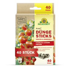 Sklep Neudorff Azet pałeczki nawozowe do pomidorów i truskawek to w 100% biologiczny i naturalny produkt z 40 pałeczkami w prostokątnym pudełku ozdobionym motywami pomidorów i truskawek.