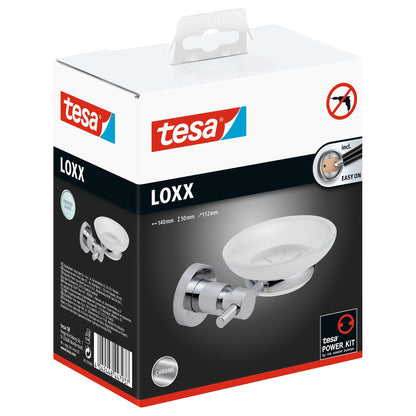 tesa Loxx Seifenablage ohne Bohren, verchromt, satiniertes Glas