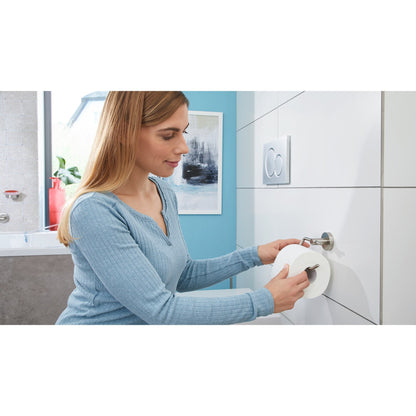 tesa MOON Toilettenpapierhalter ohne Deckel, in Edelstahloptik, inkl. Klebelösung – Anwendung