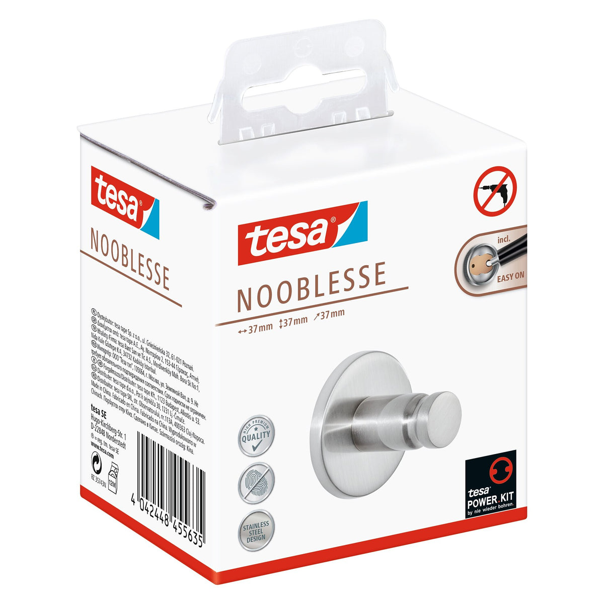 tesa Nooblesse Handtuchhaken, Edelstahloptik, inkl. Klebelösung