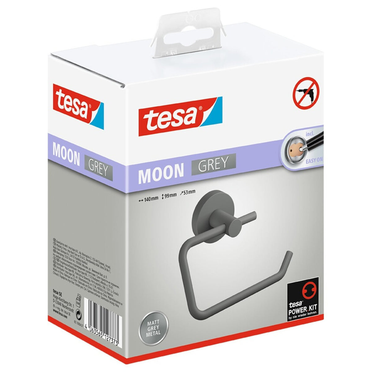 tesa MOON GREY Toilettenpapierhalter, grau matt, inkl. Klebelösung