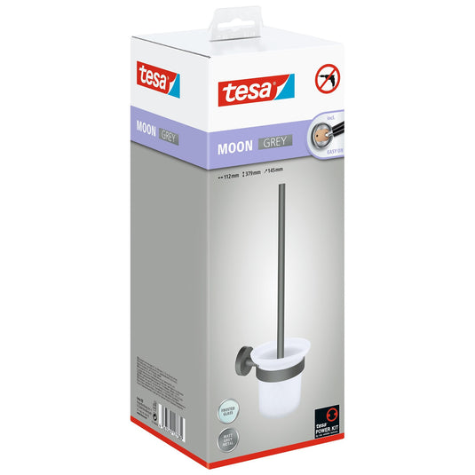 Uchwyt na szczotkę toaletową tesa MOON GREY, matowy szary, wraz z zestawem samoprzylepnym