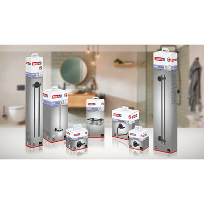 tesa MOON Graphite Doppelter Handtuchhalter, selbstklebend, Metall PVD beschichtet – Sortiment