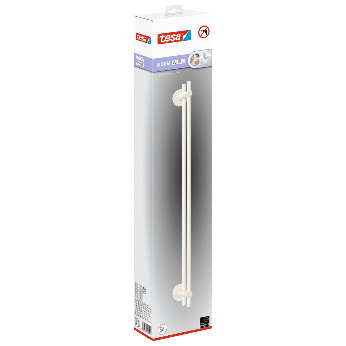 tesa MOON WHITE Handtuchstab Handtuchstange, selbstklebend, weißes Pulver aus weiß