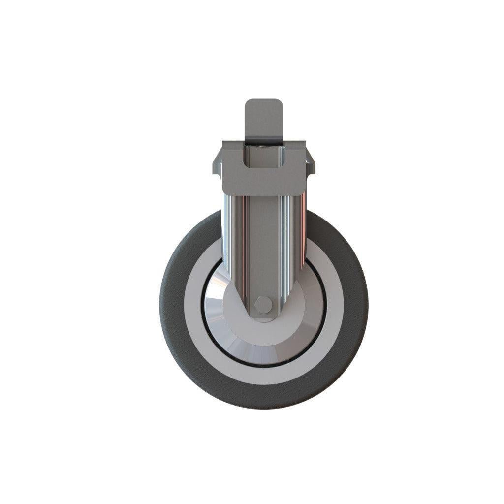Jedno stałe szare koło 125 mm od Diversey Deutschland GmbH & Co. OHG, pasujące do wózków TASKI; Opakowanie zawiera 1 sztukę z zestawu kół wózka TASKI o średnicy 125 mm, kompatybilne z odpowiednimi kółkami obrotowymi.