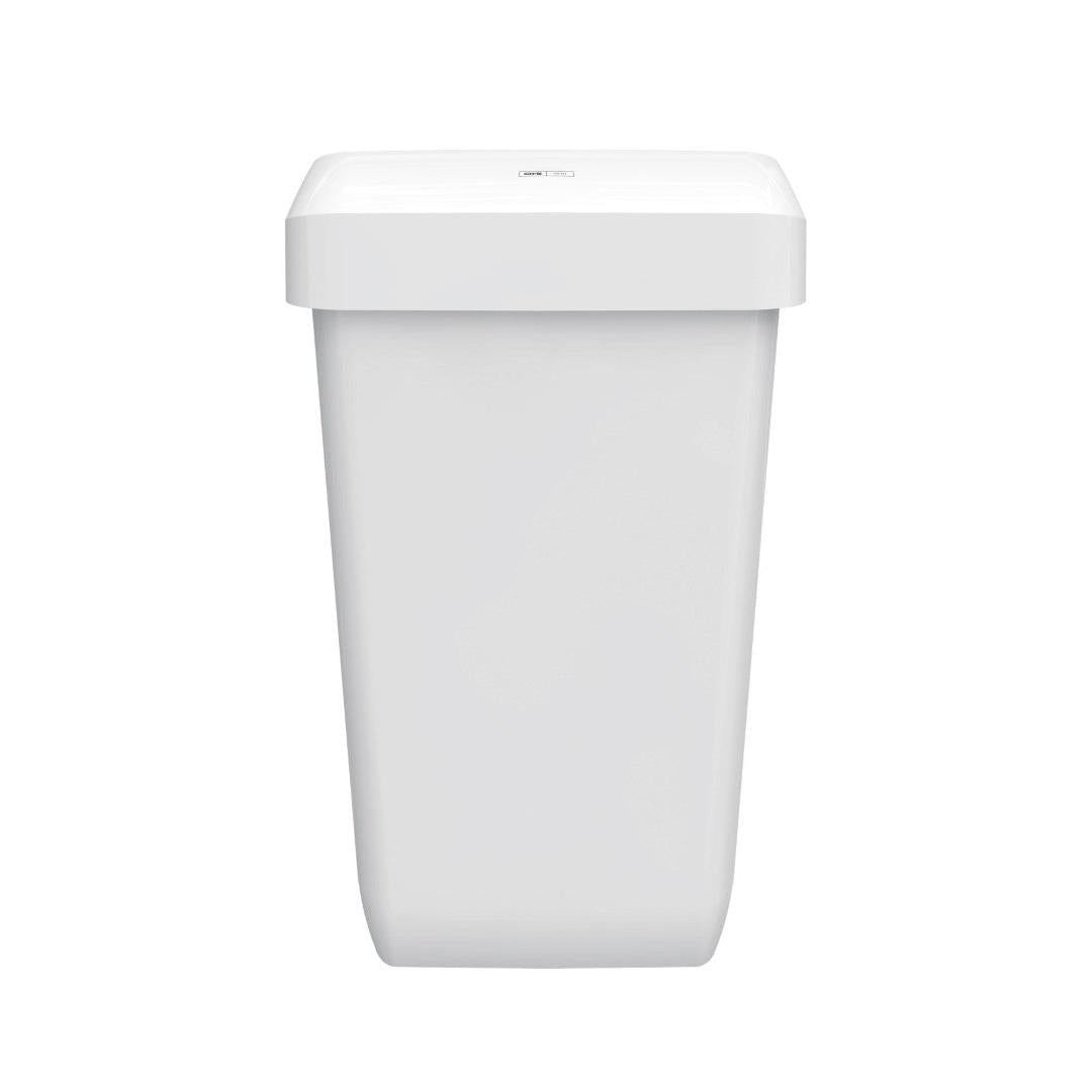 Kosz na odpady CWS ParadiseLine Paper Bin w kolorze białym (23 l) charakteryzuje się prostym, prostokątnym designem z płaską pokrywą, przedstawionym na białym tle.
