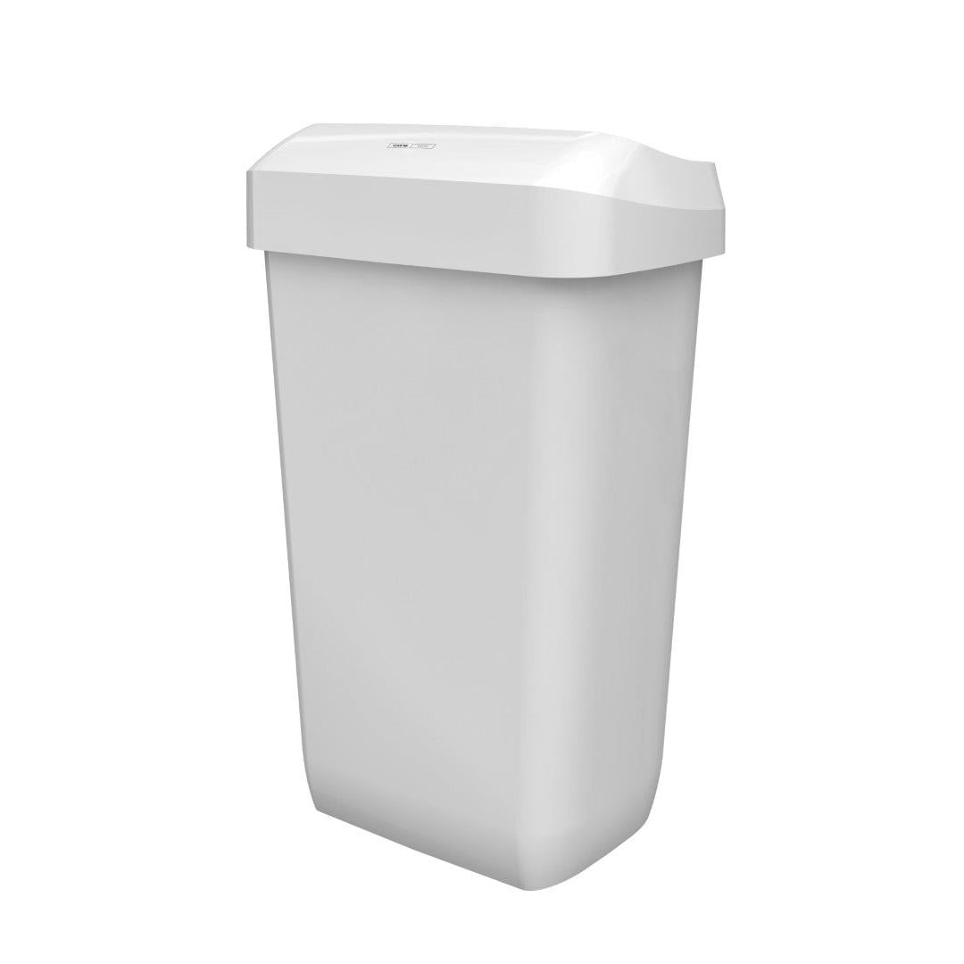 Kosz na odpady CWS ParadiseLine Paper Bin (Biały, 23 l) charakteryzuje się nowoczesnym, minimalistycznym designem z gładkimi krawędziami i zamkniętą pokrywą. Przedstawiony jest biały, prostokątny pojemnik z tworzywa sztucznego firmy CWS na prostym białym tle.