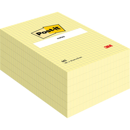 Stos kartek samoprzylepnych Post-it® Notes w dużym formacie, żółty, siatka (101 mm x 152 mm), 100 arkuszy/blok, 6 bloków/opakowanie od 3M Deutschland GmbH. Wykonane w 100% z papieru z certyfikatem PEFC (SGSCH-PEFC-COC-110078).