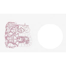 Rysunek liniowy przedstawia kucharza przy ladzie kuchennej z produktami spożywczymi, przyborami i śliniakami Dunicel 40x60 cm dla dzieci - wzór Speisender Ritter (Duni GmbH), po lewej stronie dużego pustego białego koła na jednolitym tle. Opakowanie zawiera 500 sztuk.