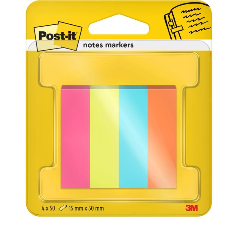 Marker Post-it® Page Marker, kolekcja Poptimistic od 3M Deutschland GmbH, zawiera 4 bloki po 50 kartek (15 mm x 50 mm) w różnych kolorach i jest dostarczany w opakowaniu (1 sztuka), które jest w 100% certyfikowane przez PEFC (SGSCH-PEFC-COC-110078).