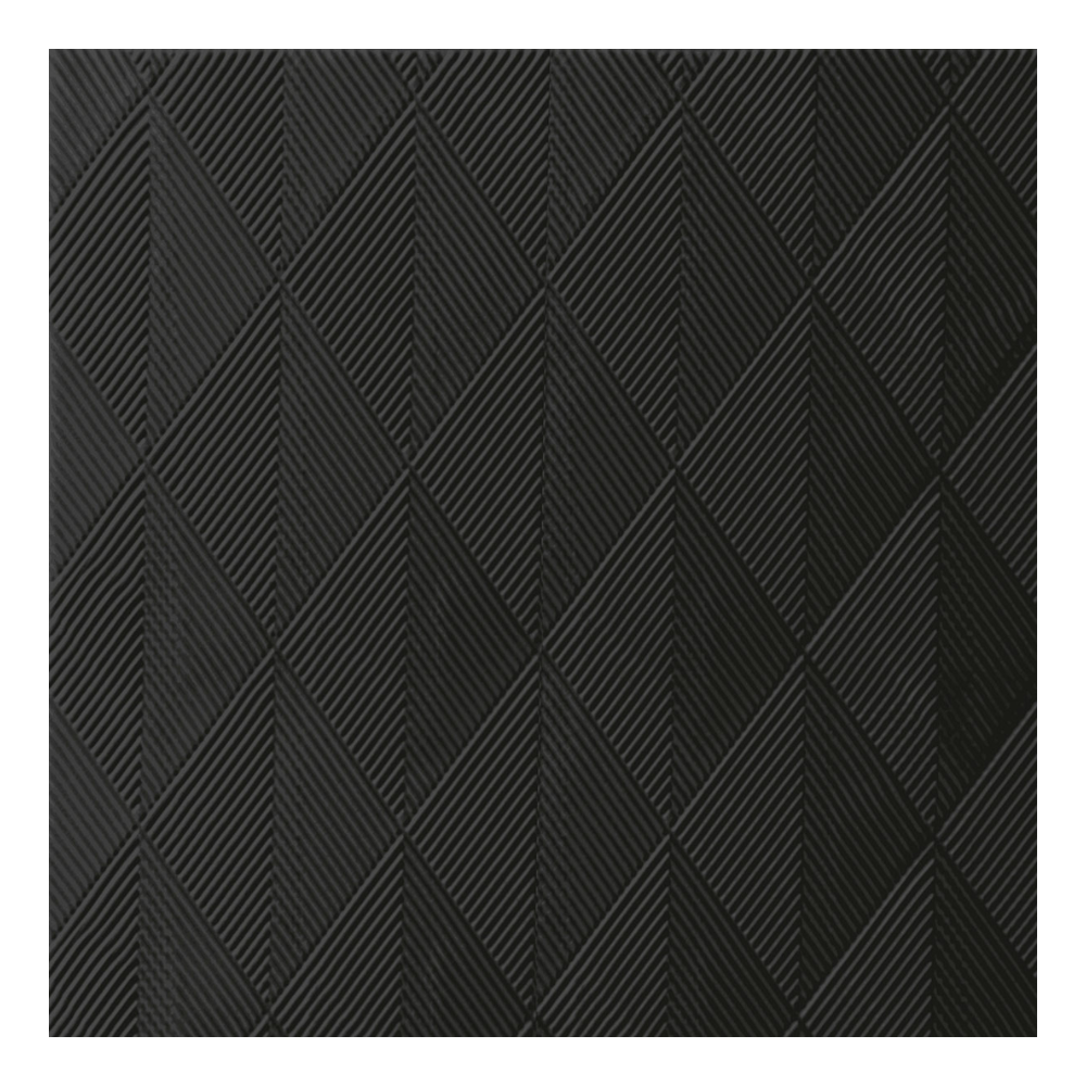 Serwetka Duni Elegance® Crystal o wymiarach 40 x 40 cm w kolorze czarnym ma teksturowaną powierzchnię z wypukłymi, romboidalnymi sekcjami. Każdy romb zawiera cztery mniejsze trójkąty w wyrafinowanym geometrycznym wzorze w jednolitym ciemnoszarym lub czarnym kolorze od Duni GmbH. Opakowanie zawiera 40 serwetek.