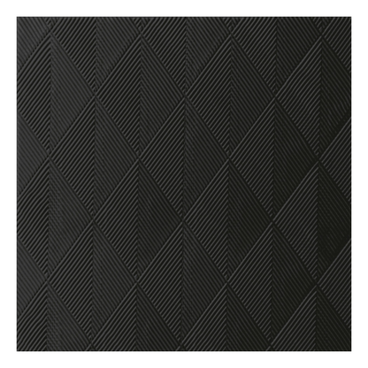 Serwetka Duni Elegance® Crystal o wymiarach 40 x 40 cm w kolorze czarnym ma teksturowaną powierzchnię z wypukłymi, romboidalnymi sekcjami. Każdy romb zawiera cztery mniejsze trójkąty w wyrafinowanym geometrycznym wzorze w jednolitym ciemnoszarym lub czarnym kolorze od Duni GmbH. Opakowanie zawiera 40 serwetek.