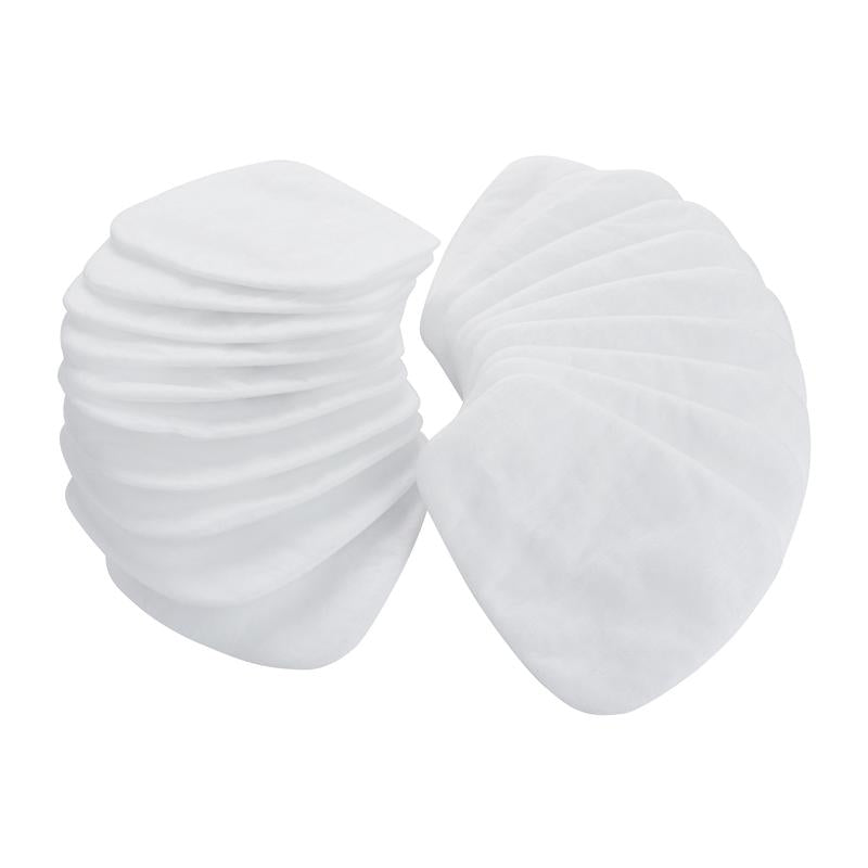 Półokrągły, biały, owalny filtr cząsteczkowy 3M™ 5925, P2 (10 par/opakowanie) od 3M Deutschland GmbH jest przedstawiony na białym tle i oferuje optymalną ochronę przed pyłem.