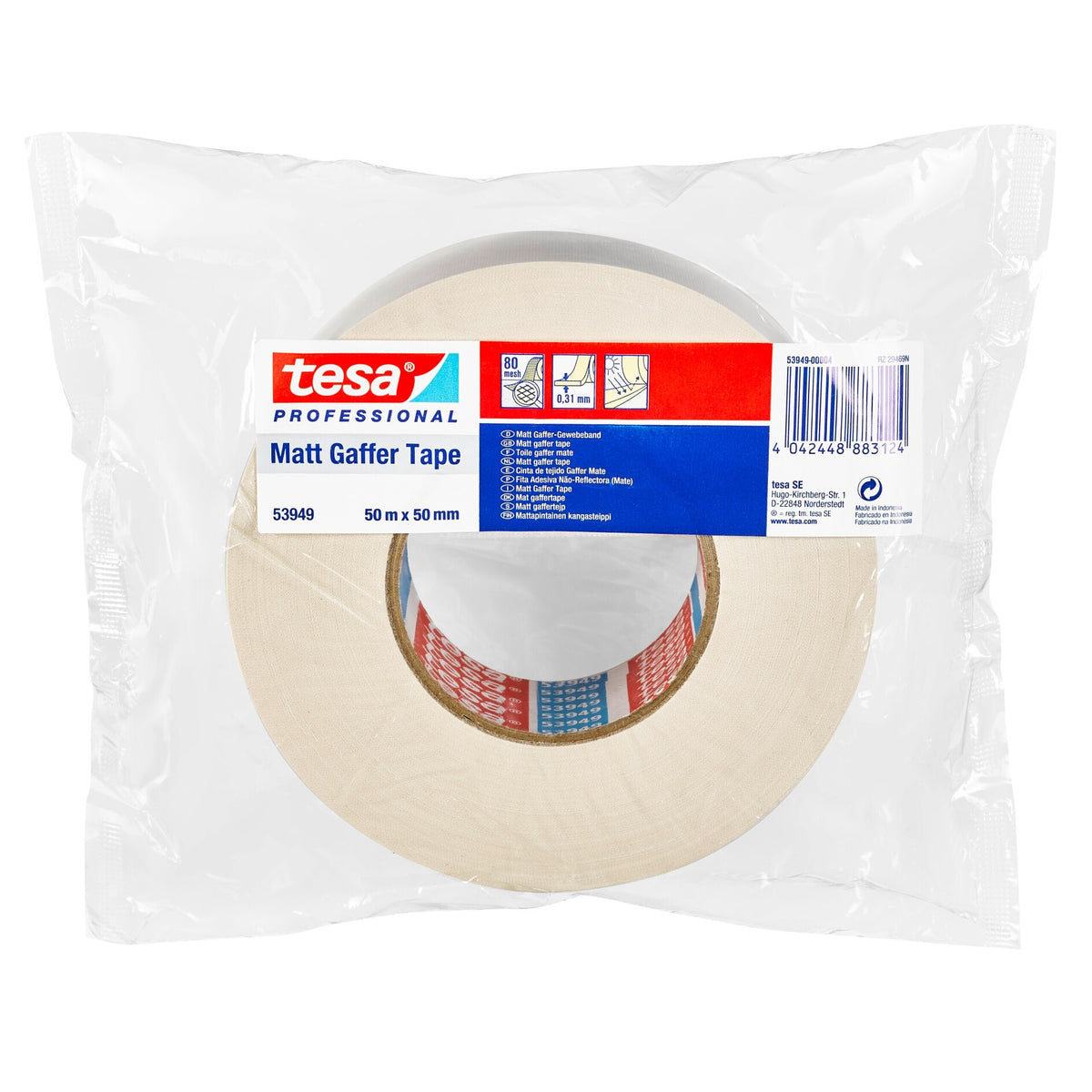 tesa Professional 53949 Gafferband, matt, 50 m x 50 mm weiß-matt