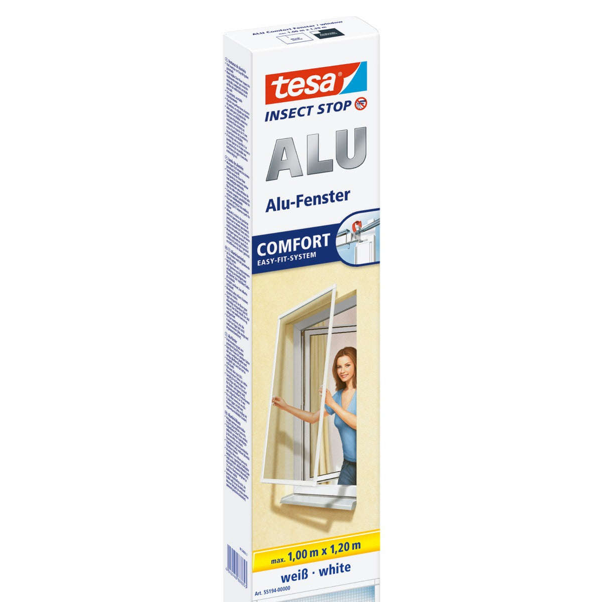 tesa Fliegengitter Alurahmen für Fenster weiß, 1 m x 1,2 m