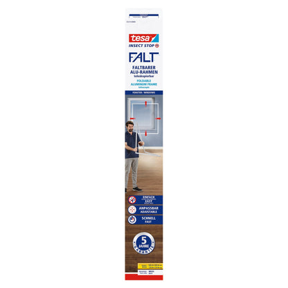 tesa FALT Faltbarer Aluminiumrahmen, teleskopierbar, für Fenster, 140 x 140 cm, weiß