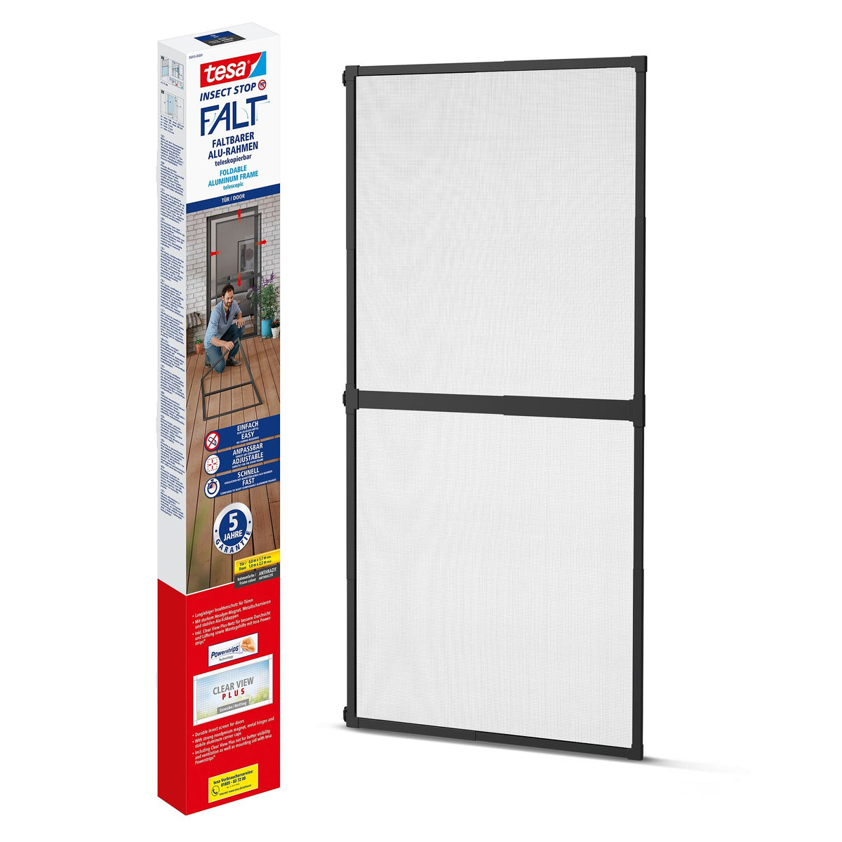 tesa FALT Faltbarer Aluminiumrahmen, teleskopierbar, für Türen, 100 x 220 cm anthrazit