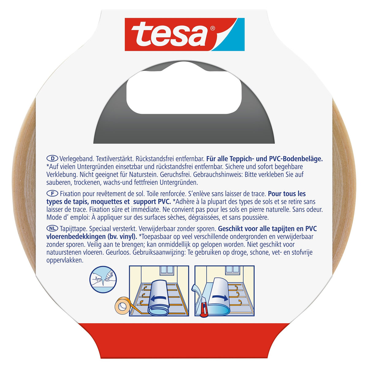 tesa 55731 Verlegeband, rückstandsfrei entfernbar, 10 m x 50 mm, weiß-transluzent