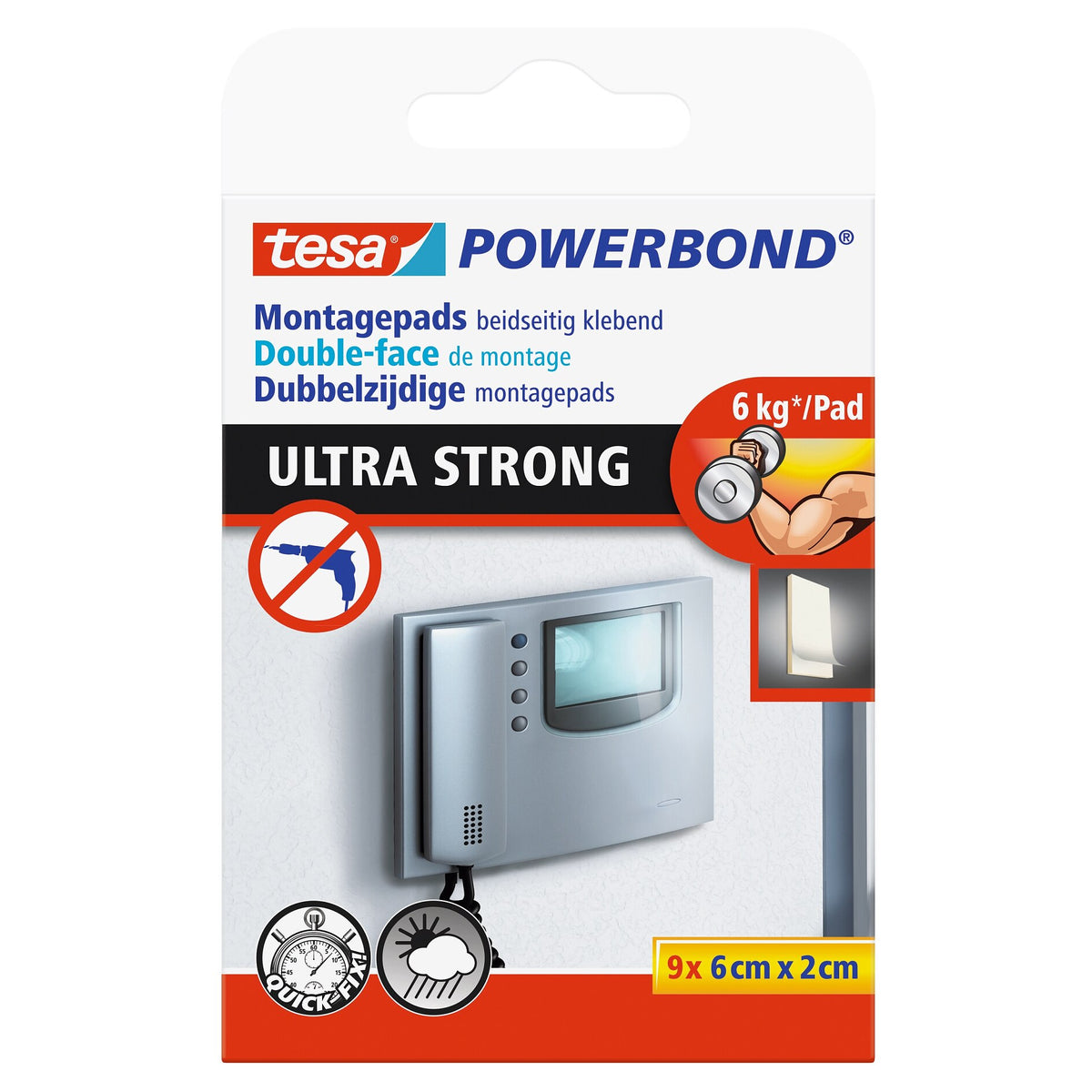 tesa Powerbond ULTRA STRONG PADS, 0,06 m x 20 mm, weiß