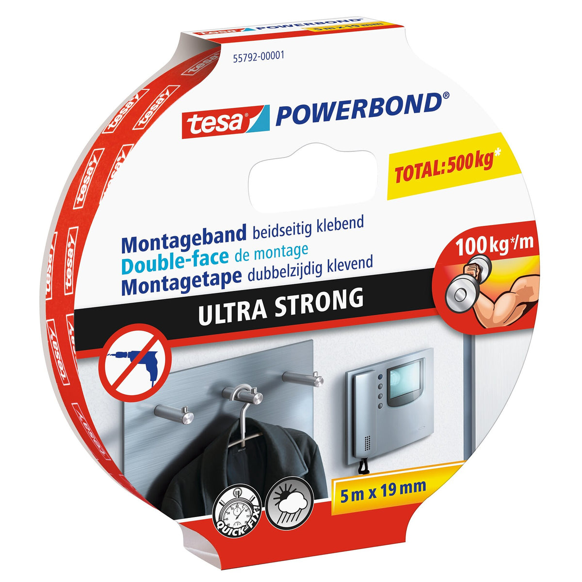tesa Powerbond ULTRA STRONG Montageband, weiß 5 m x 19 mm