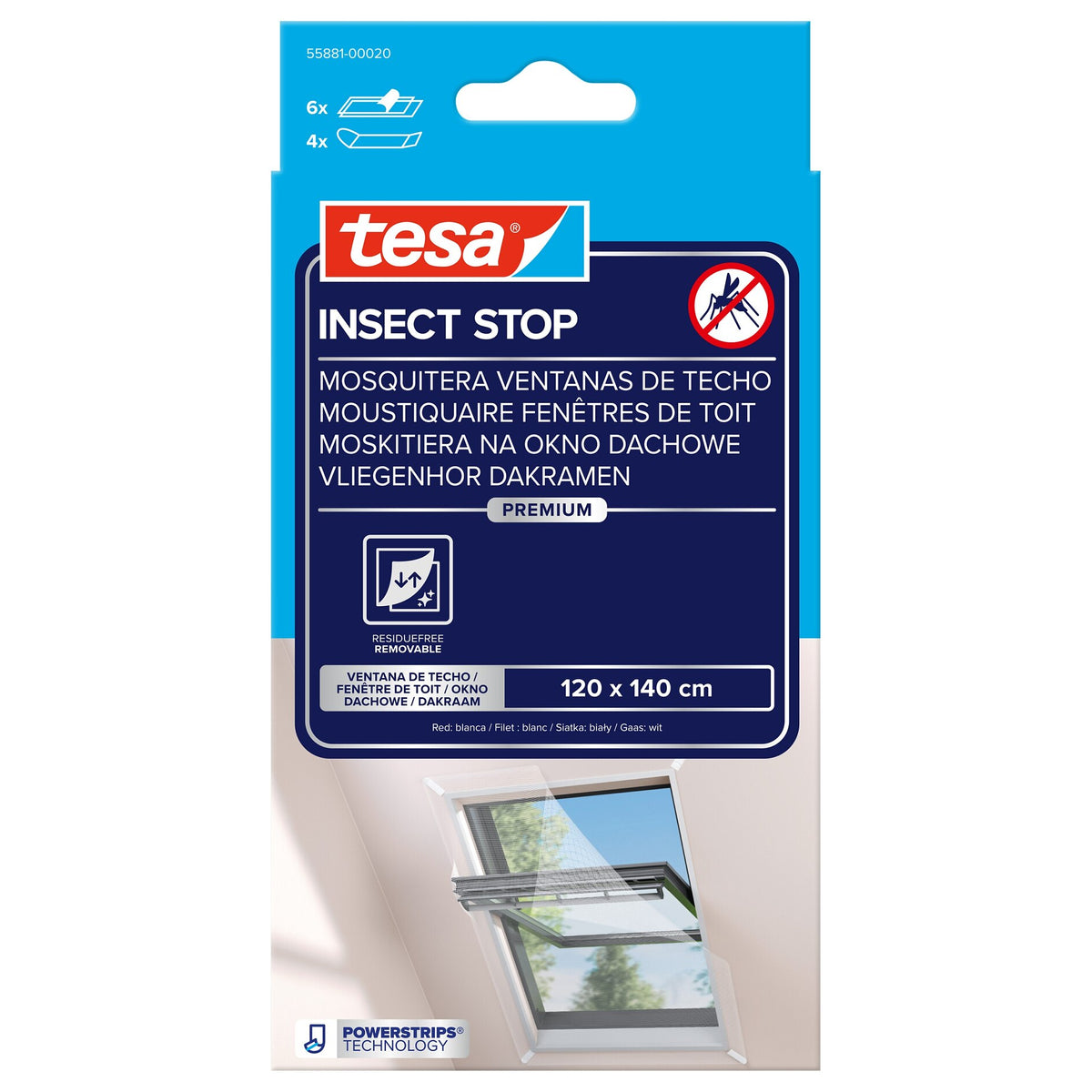 tesa INSECT STOP Fliegengitter für Dachfenster Premium weiß, 120 x 140 cm