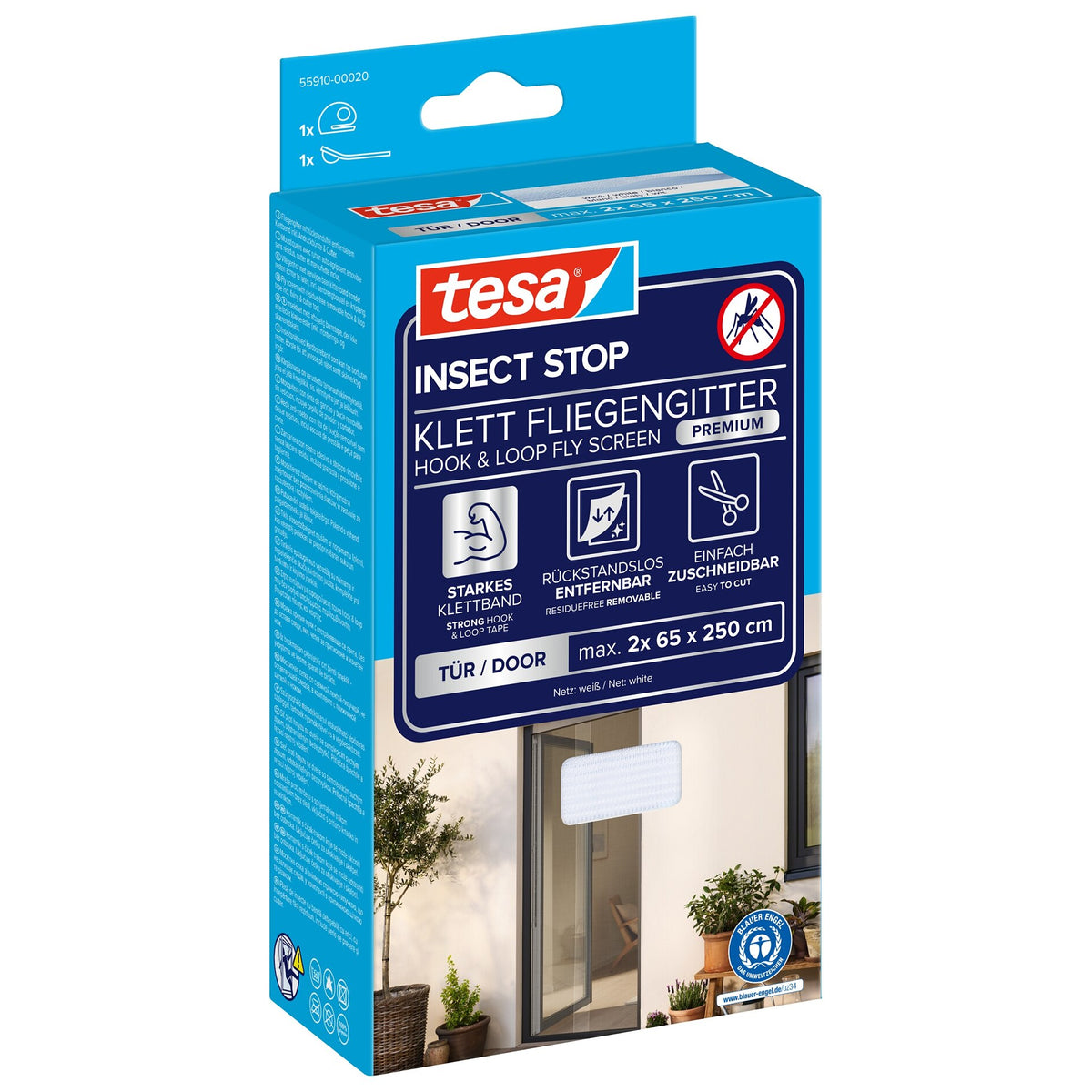 tesa INSECT STOP Klett Fliegengitter Premium für Türen weiß, 65 x 200 cm