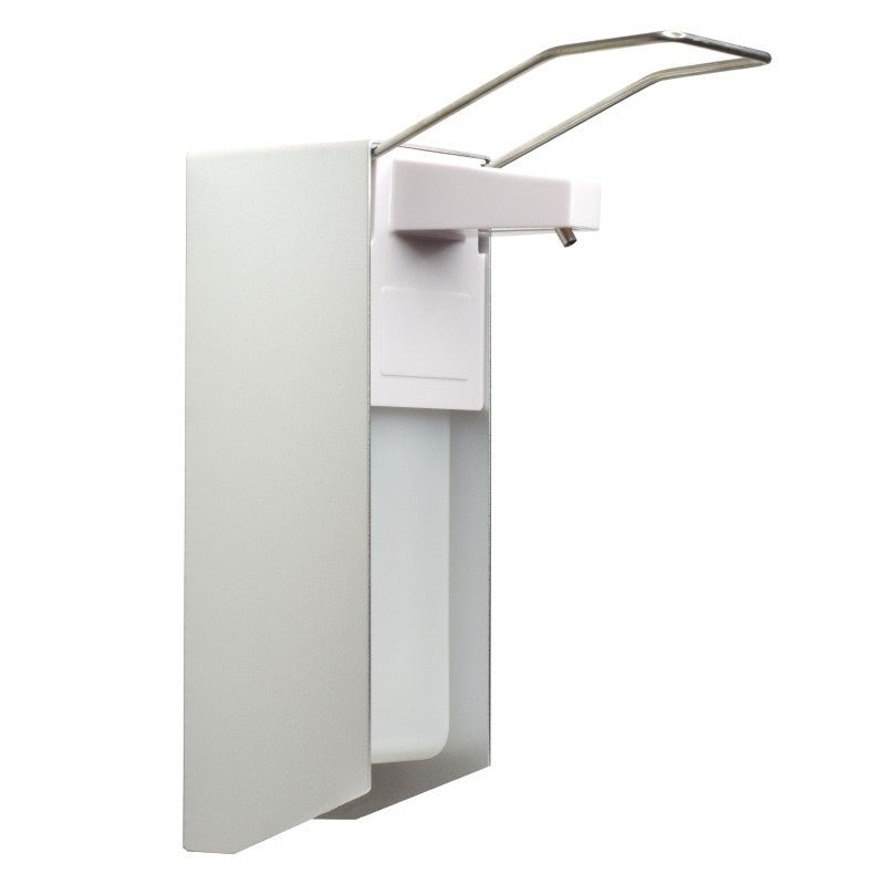 Dozownik do dezynfekcji MCD MEDICAL CARE DENTAL GmbH NITRAS (1 sztuka) mieści butelki o pojemności 1000 ml, ma dźwignię ramienia dla łatwej obsługi, jest wykonany z aluminium/plastiku w kolorze srebrno-białym i jest dostarczany wraz z mocowaniem do ściany.