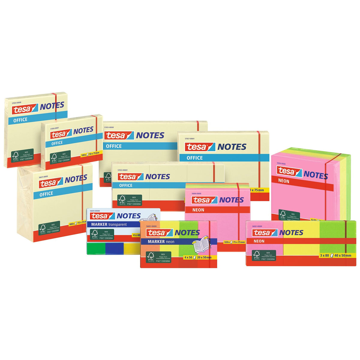 tesa NEON NOTES (6x80pcs.) Klebezettel – Sortiment