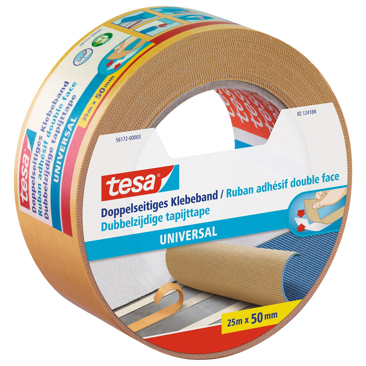 tesa 56172 Doppelseitiges Klebeband, universal, 25 m x 50 mm, weiß