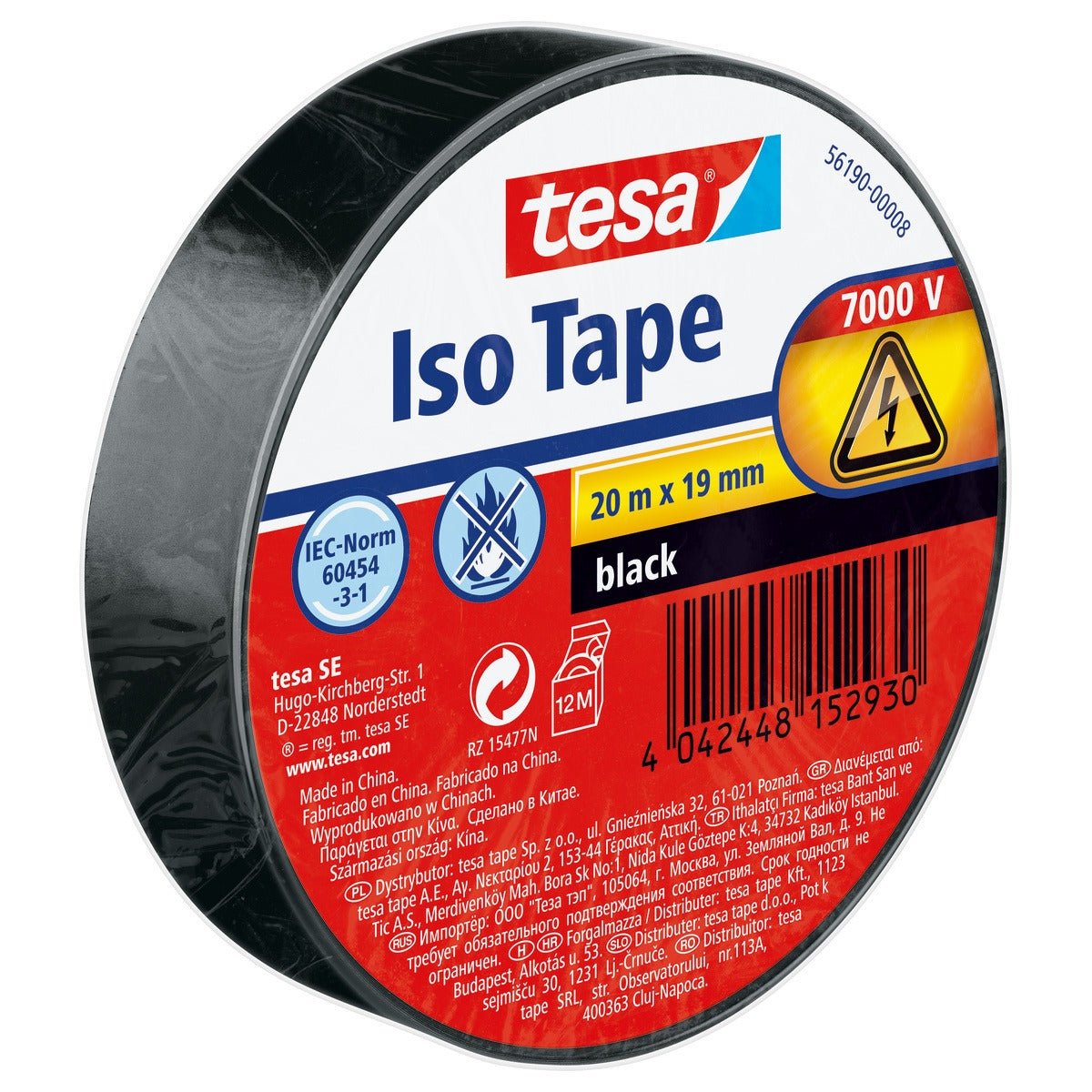Taśma izolacyjna tesa SPVC do instalacji elektrycznych, czarna, 20 m x 19 mm