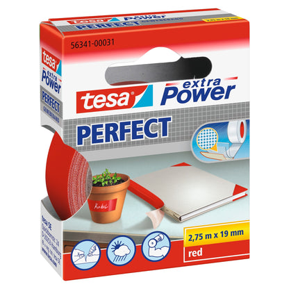 tesa extra Power Perfect Gewebeband rot, 2,75 m x 19 mm