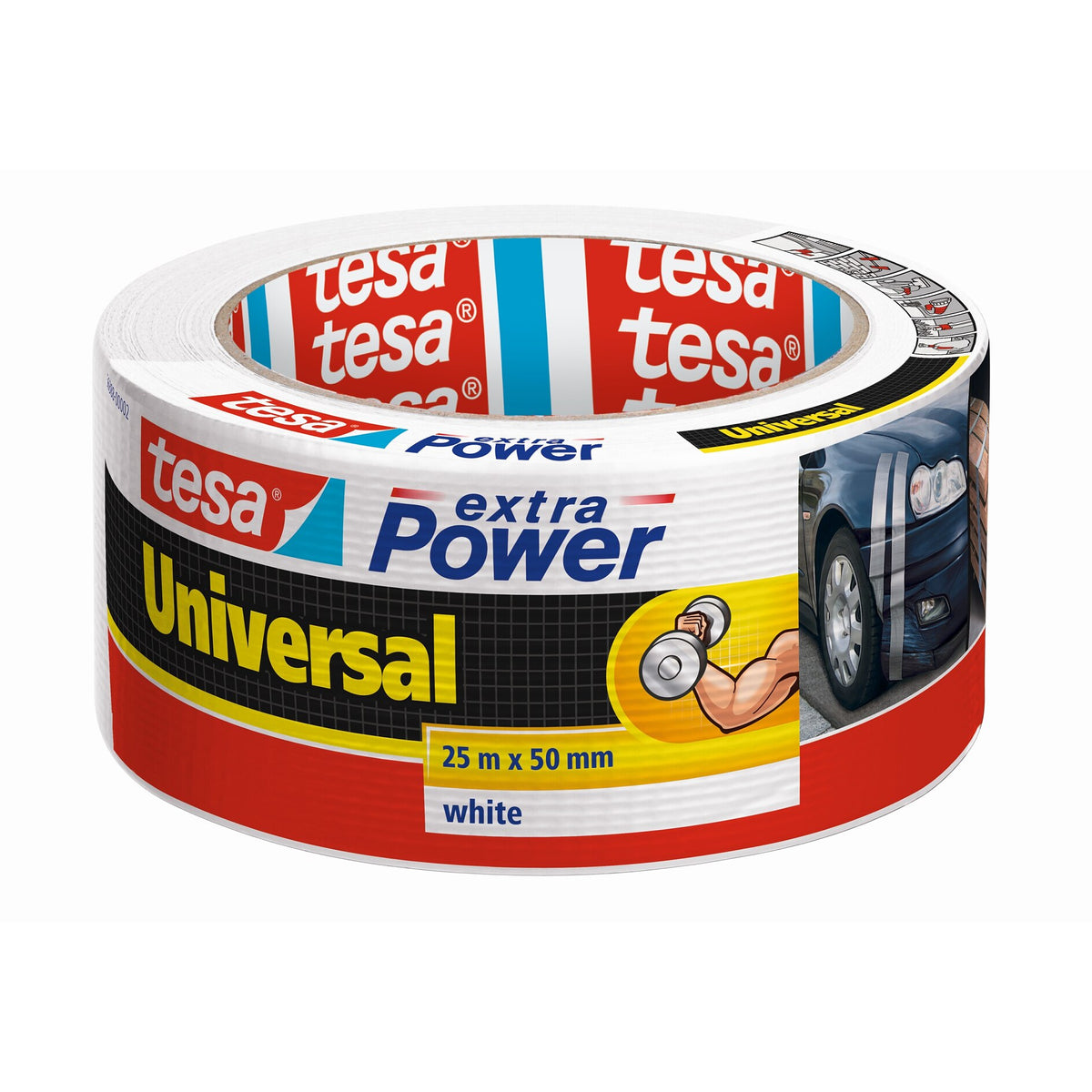 tesa extra Power Universal >60% Recyceltes Plastik Allzweck-Klebeband, 25 m x 50 mm weiß